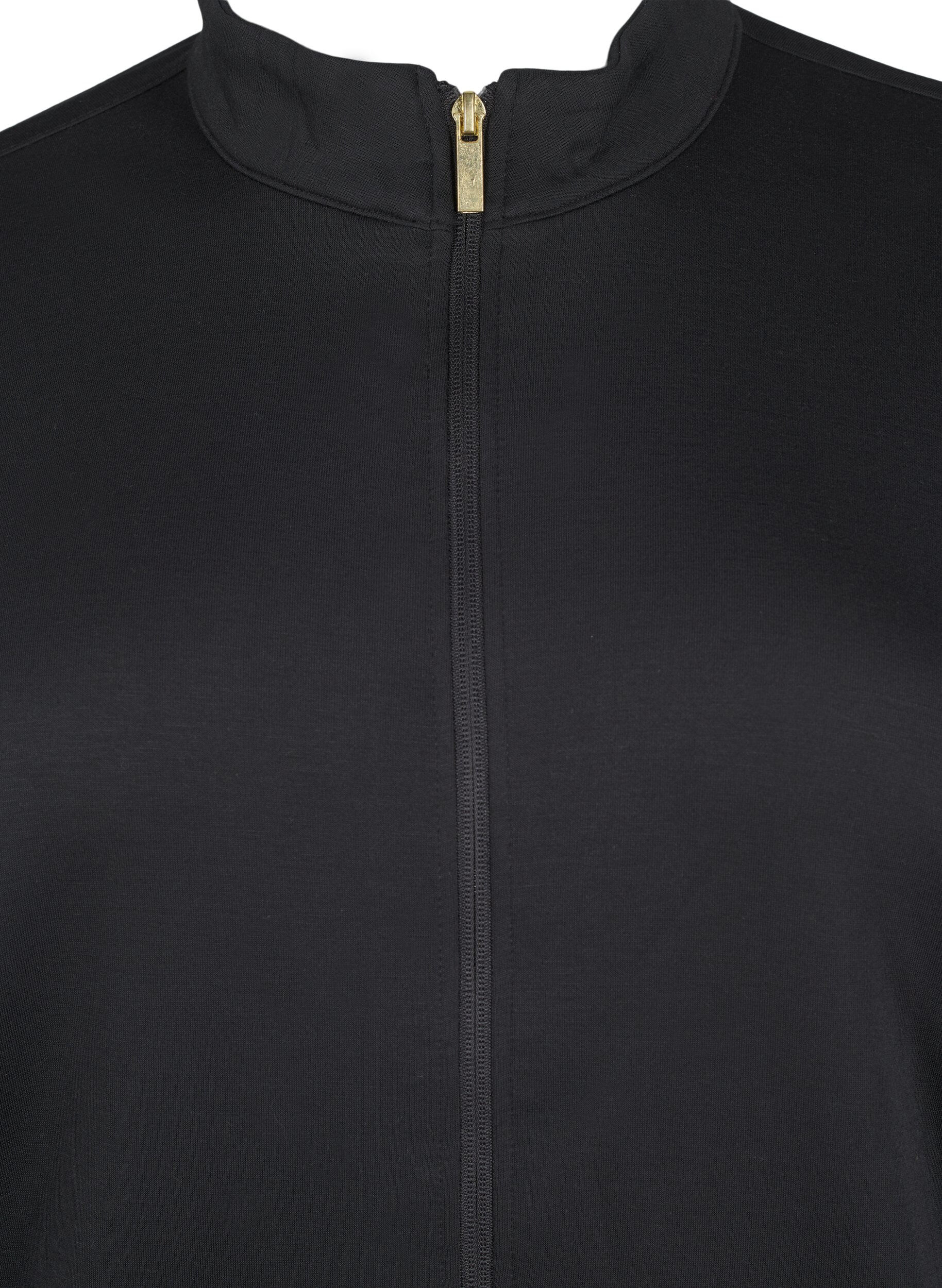 Zizzi Sporty cardigan med lynl&aring;s og lommer, Black, Packshot image number 2