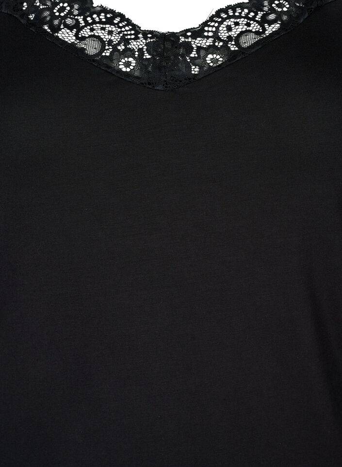 Viskose top med blondekant, Sort, Packshot image number 2