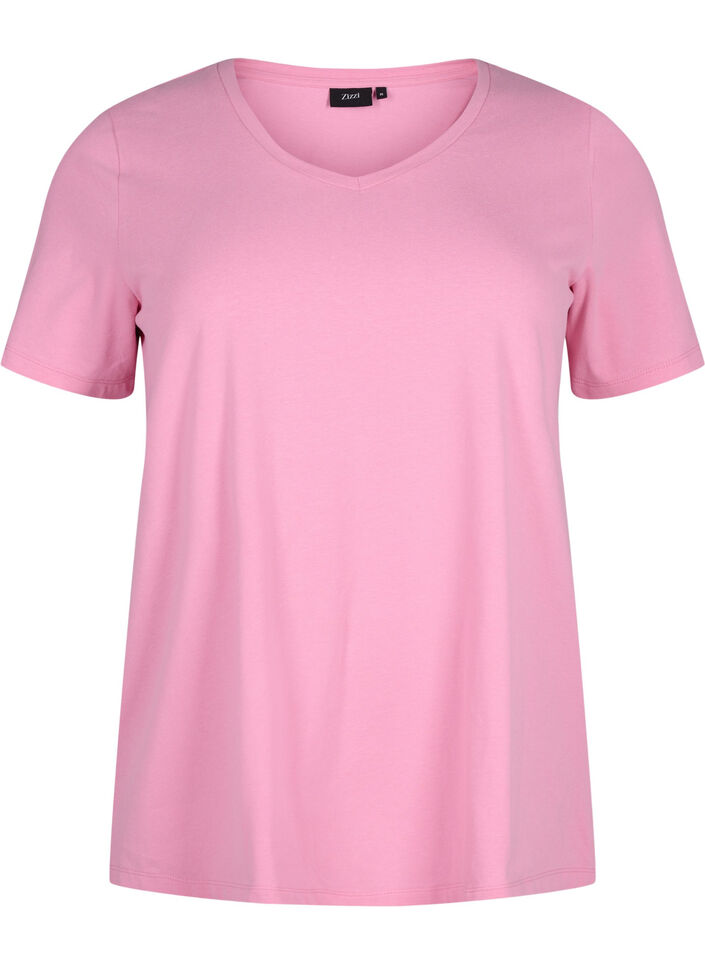 Ensfarvet basis t-shirt i bomuld - Lyserød - Str. XXL - Zizzi