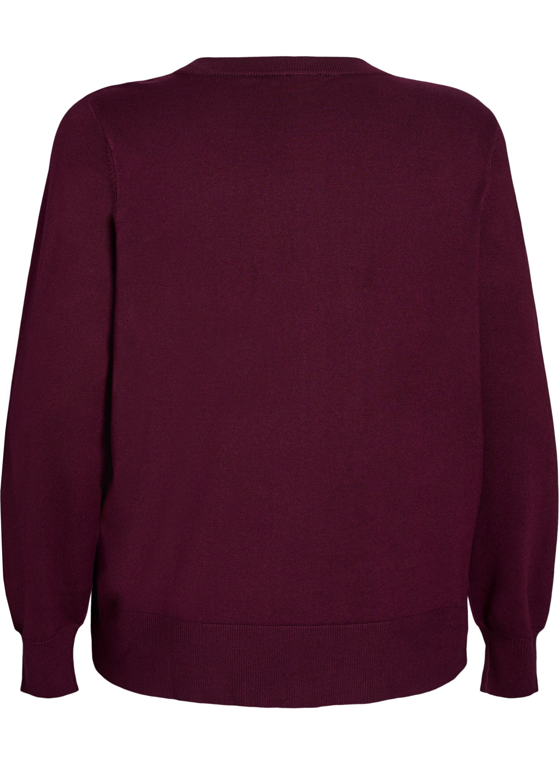 ZizziStrikcardigan med rund hals og knapper, R&oslash;d, Packshot image number 1