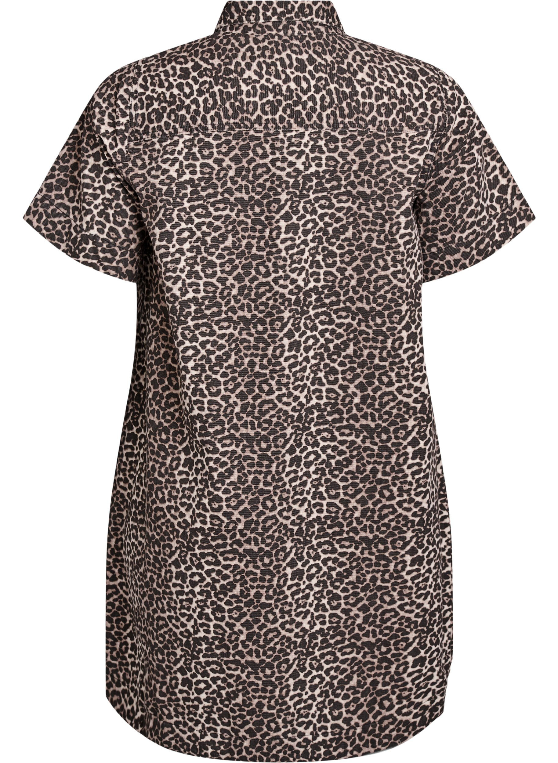 Zizzi Denim skjortekjole med leopardprint, Brun, Packshot image number 1