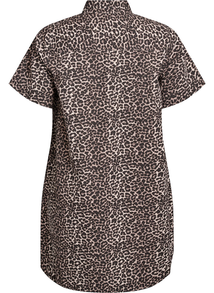 Denim skjortekjole med leopardprint, Brun, Packshot image number 1