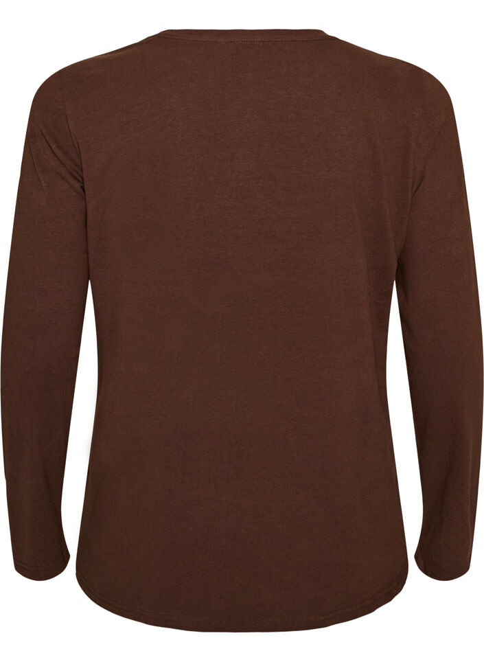 Basis jerseybluse med lange &aelig;rmer, Brun, Packshot image number 1