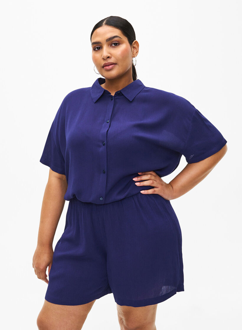 Shorts i viskose med høj talje, Medieval Blue, Model image number 0