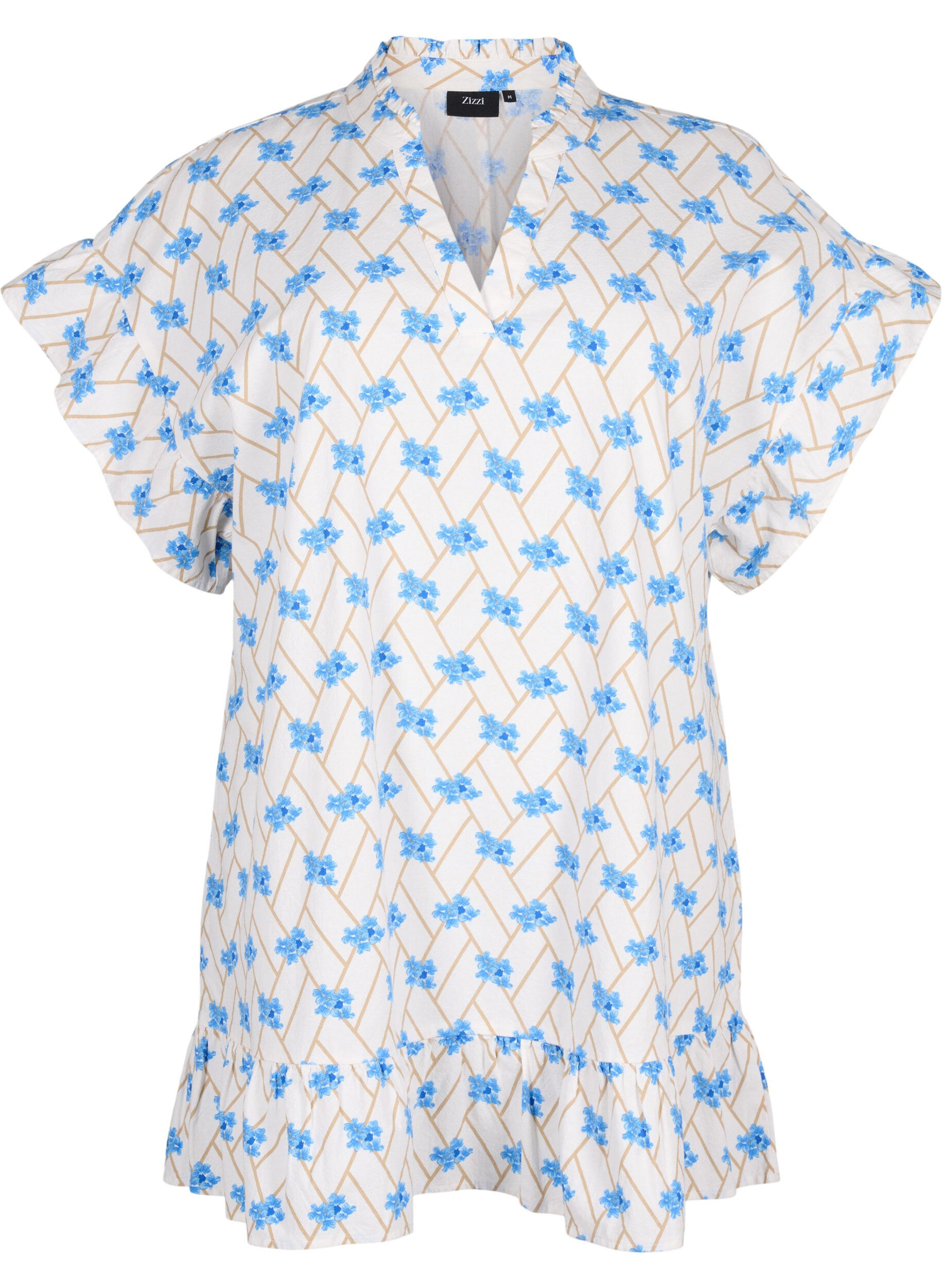 Zizzi Blomstret tunika i bomuld, Snow White Flower, Packshot image number 0