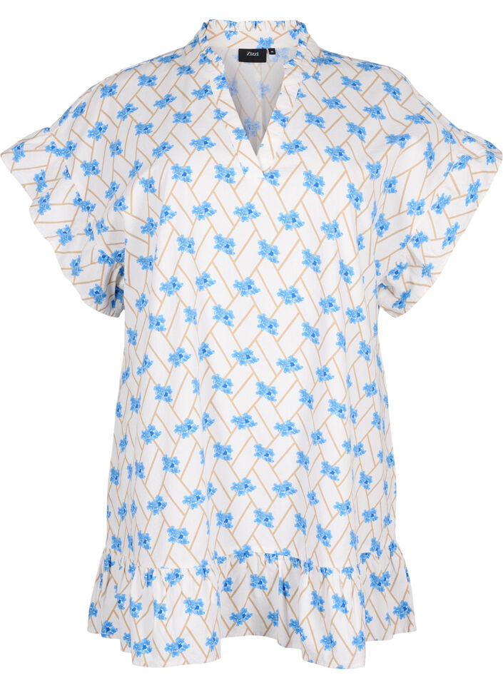 Blomstret tunika i bomuld, Snow White Flower, Packshot image number 0