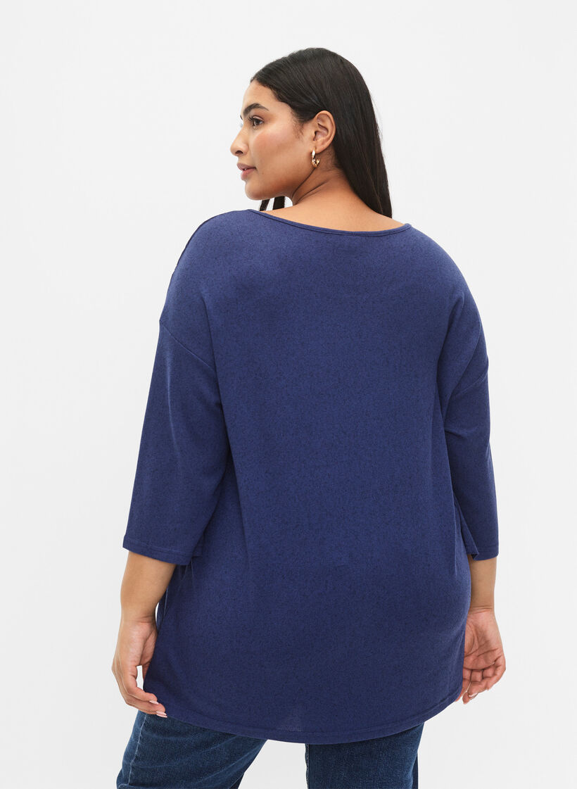 Bluse med 3/4 ærmer og blondedetalje, Medieval Blue Mel., Model image number 1