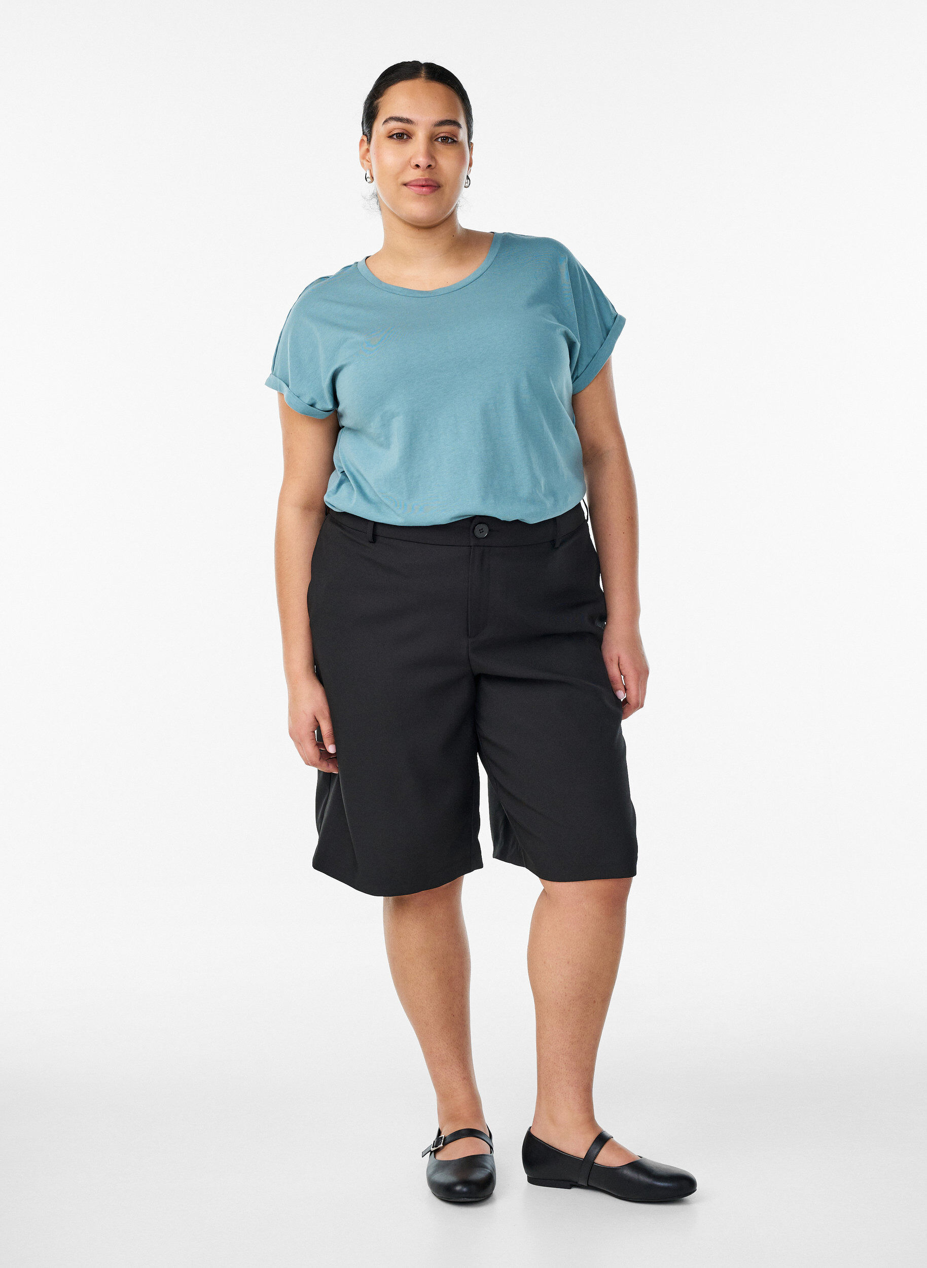 ZizziKort&aelig;rmet t-shirt i bomuldsblanding, Bl&aring;, Model image number 1