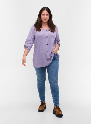 Bluse med knapper og 3/4 ærmer, Purple Melange, Model image number 2