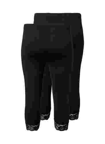 2-pak 3/4 leggings med blondekant, Black / Black, Packshot image number 1