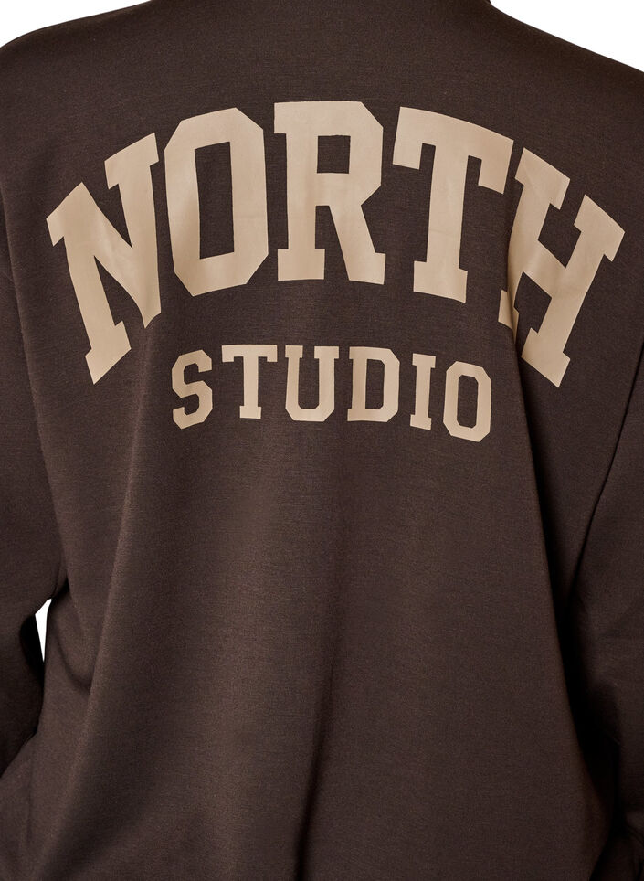 Sporty bombercardigan med lynl&aring;s og h&oslash;j krave, Brun, Packshot image number 4