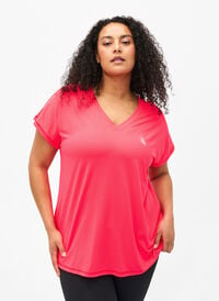 Løs trænings t-shirt med v-hals, Neon Diva Pink, Model
