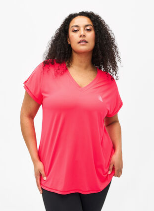 Løs trænings t-shirt med v-hals, Neon Diva Pink, Model image number 0