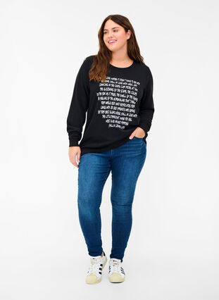 Sweatshirt med tekstprint , Black w. White AOP, Model image number 2