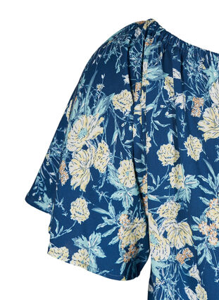 Kortærmet viskose bluse med blomsterprint, Blue Flower Mix , Packshot image number 3