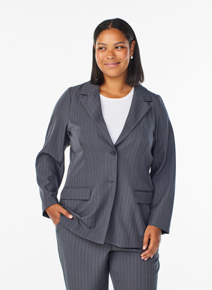 Blazer med lommer og slids, Gr&aring;, Model image number 0