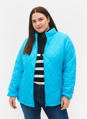Quiltet jakke med lynlås og lommer , River Blue, Model image number 0