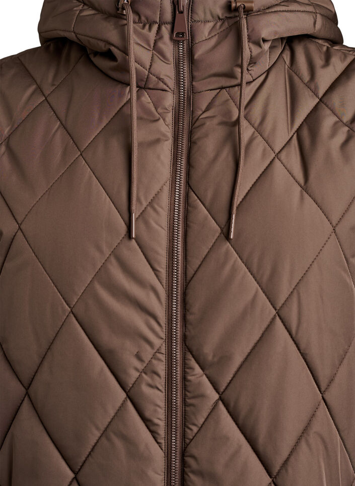 Mellemlang quiltet vest med h&aelig;tte, Brun, Packshot image number 2