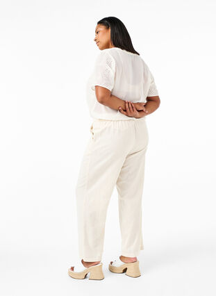 Højtaljede bukser i bomuld og hør, Whitecap Gray, Model image number 1