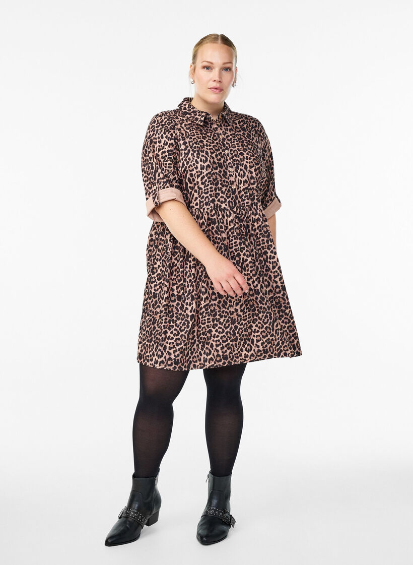 Fløjlskjole med leopardprint, Brun, Model image number 1