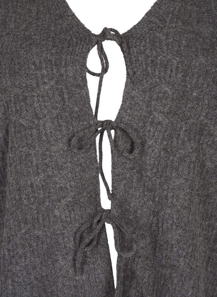 Strikket cardigan med bindedetaljer, Dark Grey Melange, Packshot image number 2
