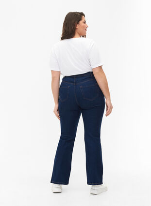 FLASH - Højtaljede jeans med bootcut, Blue denim, Model image number 1