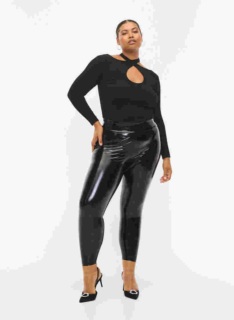 Wet look leggings, Black Shiny, Model