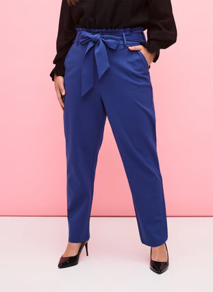 Højtaljede bukser med flæser og bindebånd, Blue Quartz, Model image number 2