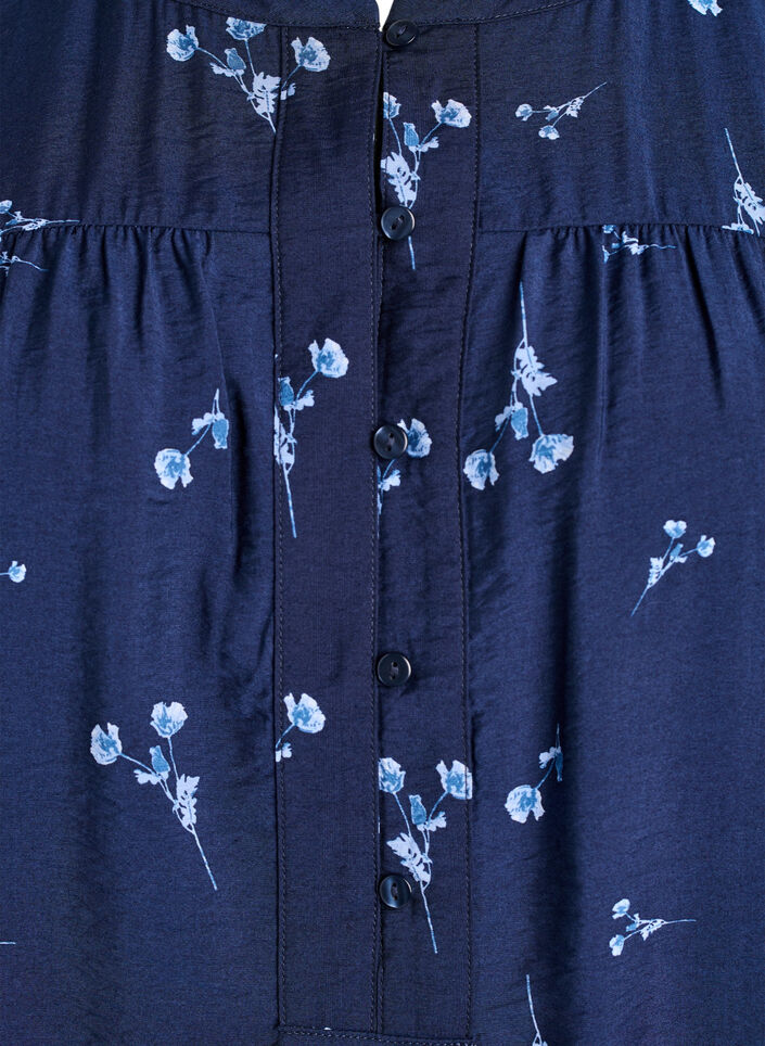 Bluse med knaplukning og små blomster, Blå, Packshot image number 2