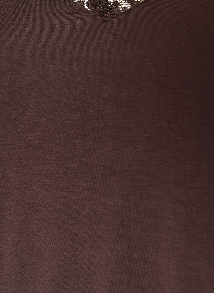 Viskosebluse med blondekanter og V-hals, Brun, Packshot image number 2