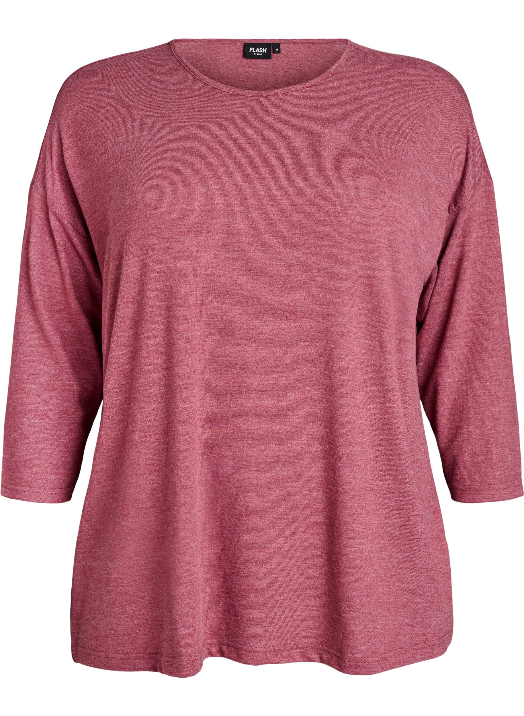 Zizzi Jerseybluse med 3/4 &aelig;rmer, Lyser&oslash;d, Packshot image number 0
