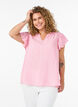 Bluse i h&oslash;r og viskose med fl&aelig;se&aelig;rmer, Lyser&oslash;d, Model image number 0