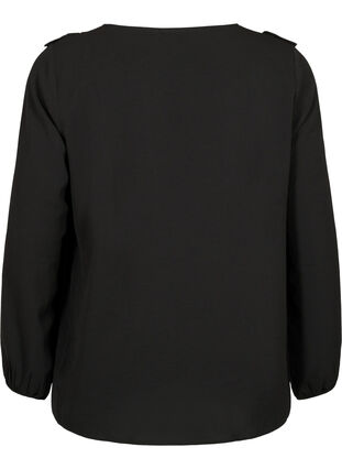 Langærmet bluse med flæser, Black, Packshot image number 1