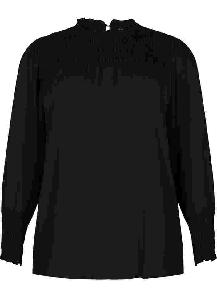 Langærmet bluse med smock , Black, Packshot image number 0
