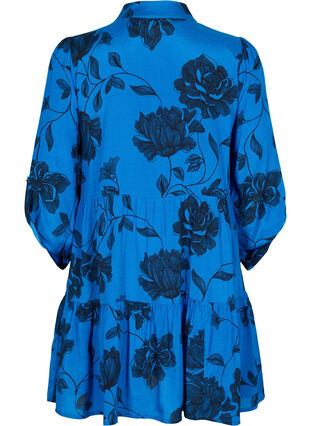 Blomstret viskose tunika med 3/4 ærmer, Blue Flower AOP, Packshot image number 1