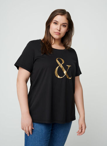Kortærmet t-shirt med print, Black , Model image number 0