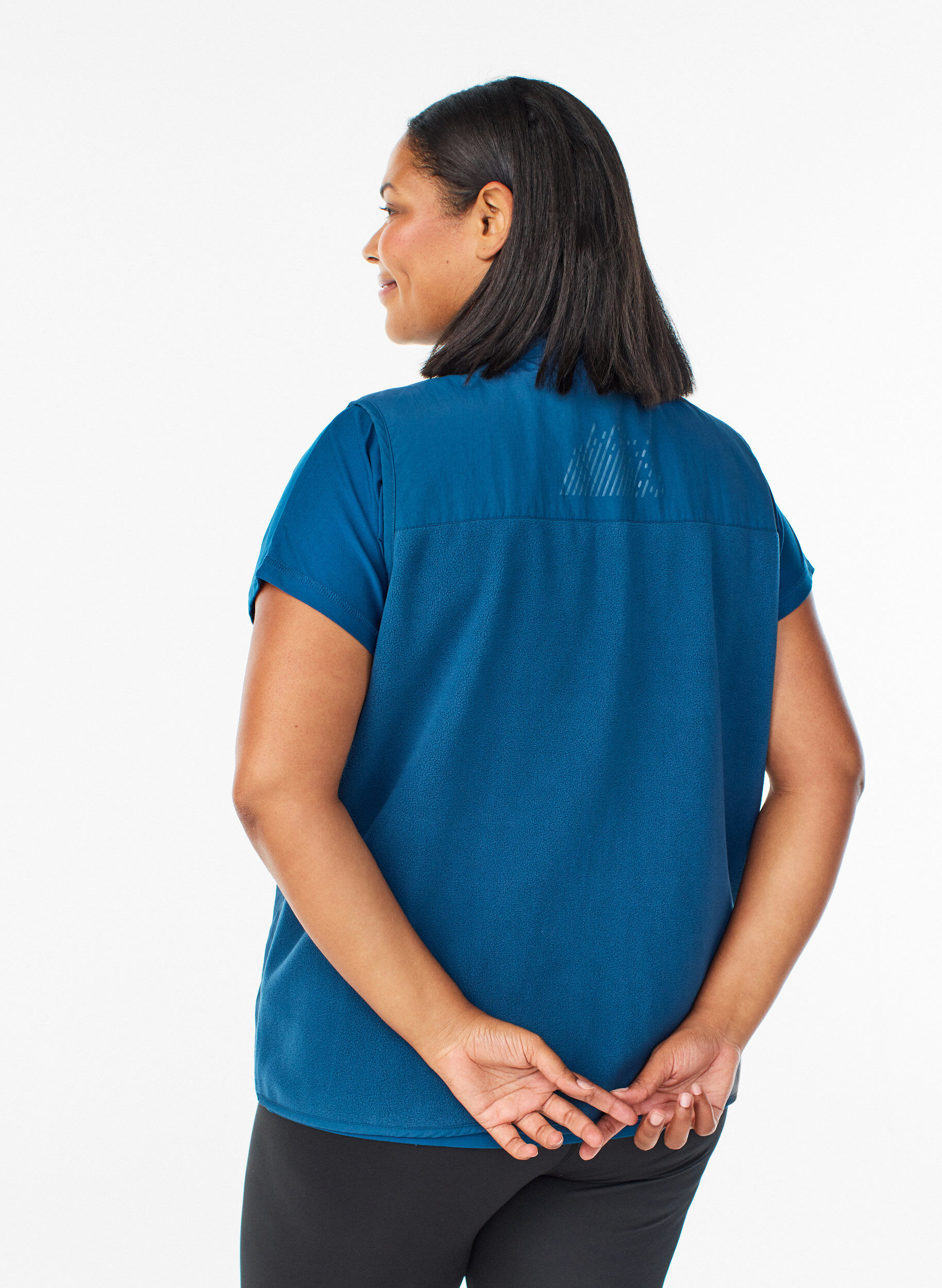 Zizzi Fleecevest med h&oslash;j krave og lommer, Bl&aring;, Model image number 2