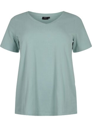 Ensfarvet basis t-shirt i bomuld, Chinois Green, Packshot image number 0