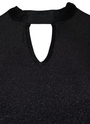 Langærmet glitterbluse med rund hals og v-detalje, Black Black, Packshot image number 2