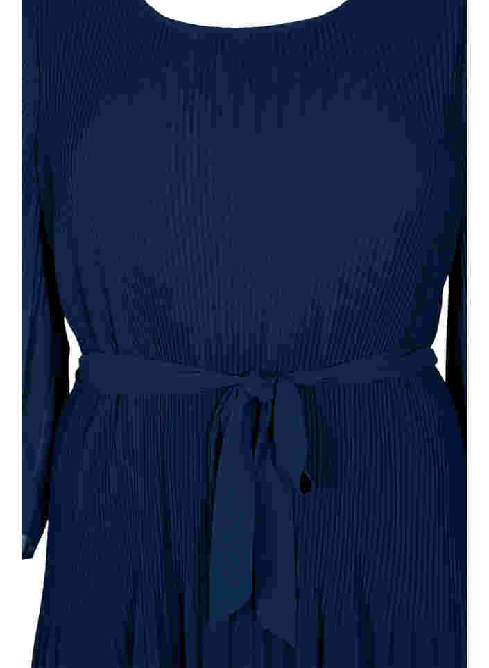 Plissé kjole med bindebånd, Navy Blazer, Packshot image number 2