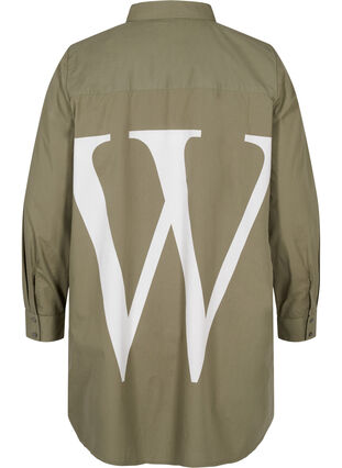 Lang bomuldskjorte med tryk på ryggen, Dusty Olive, Packshot image number 1