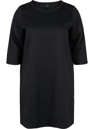 Struktureret kjole med 3/4 ærmer, Black, Packshot image number 0