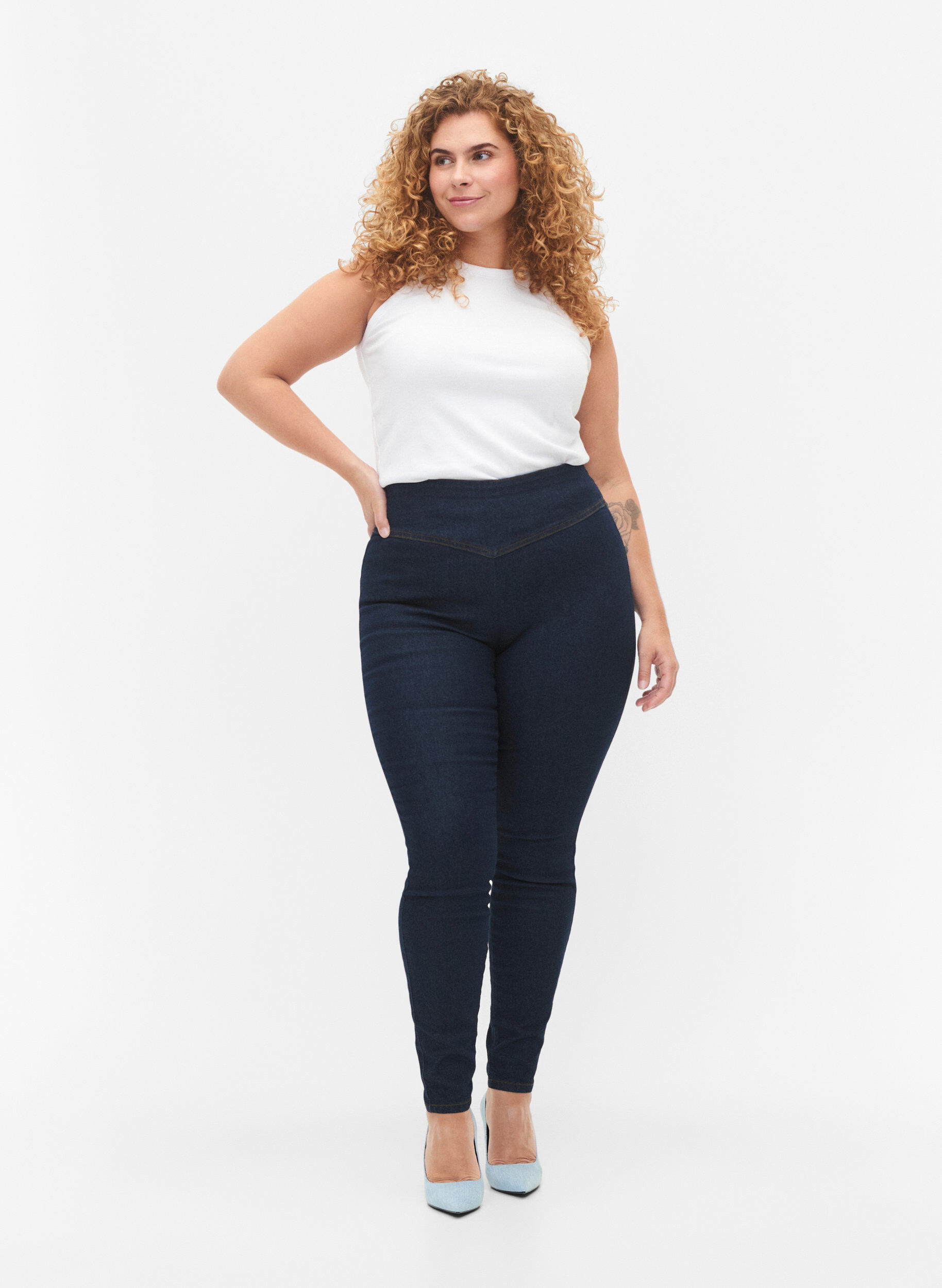 Zizzi Stretchy jeggings i bomuldsmix, Dark blue, Model image number 0