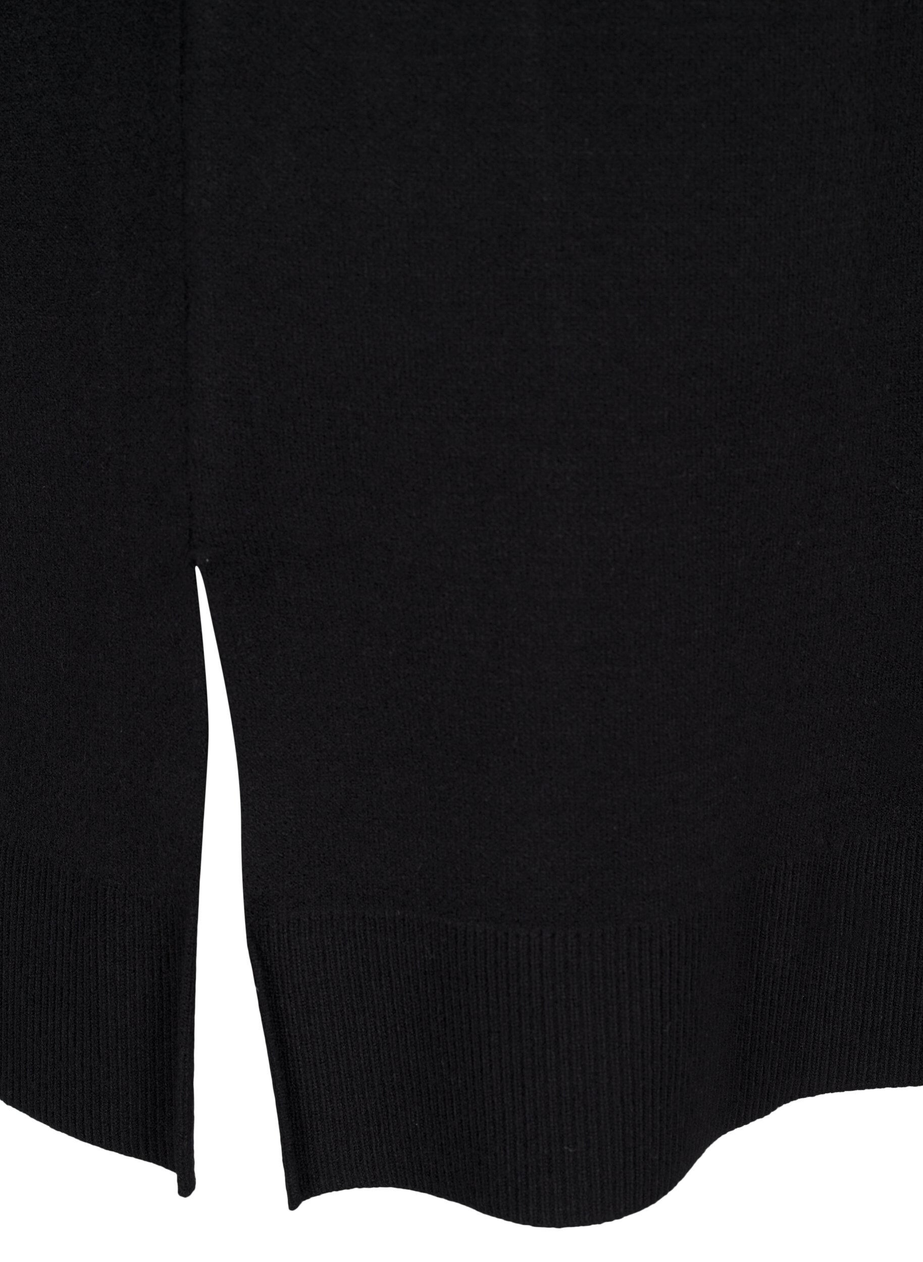 Zizzi Strikkjole med rund hals og slids, Sort, Packshot image number 3