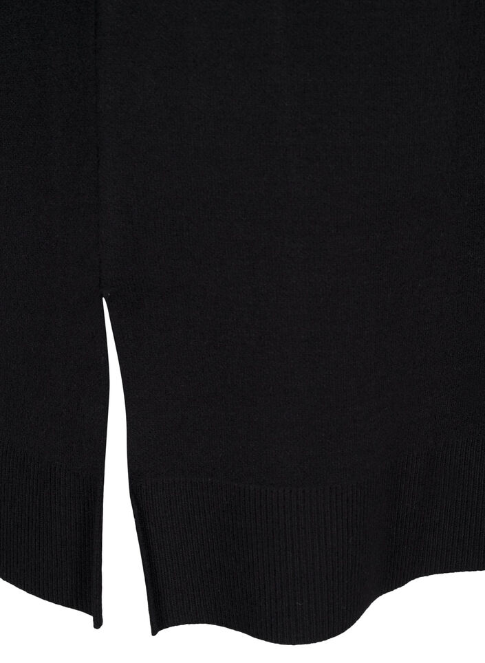 Strikkjole med rund hals og slids, Sort, Packshot image number 3