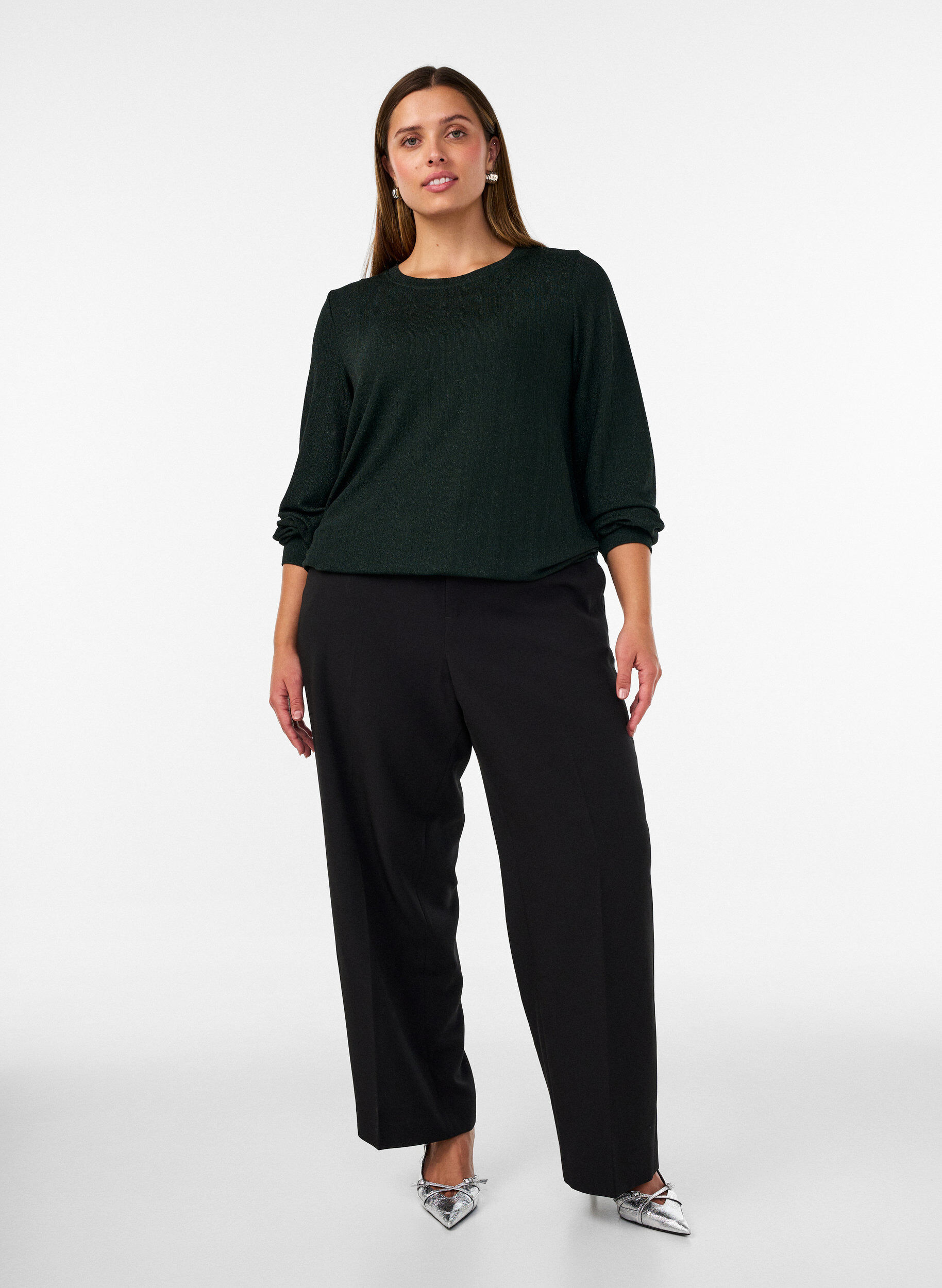 ZizziBluse med lodret struktur og glittertr&aring;d, Gr&oslash;n, Model image number 1