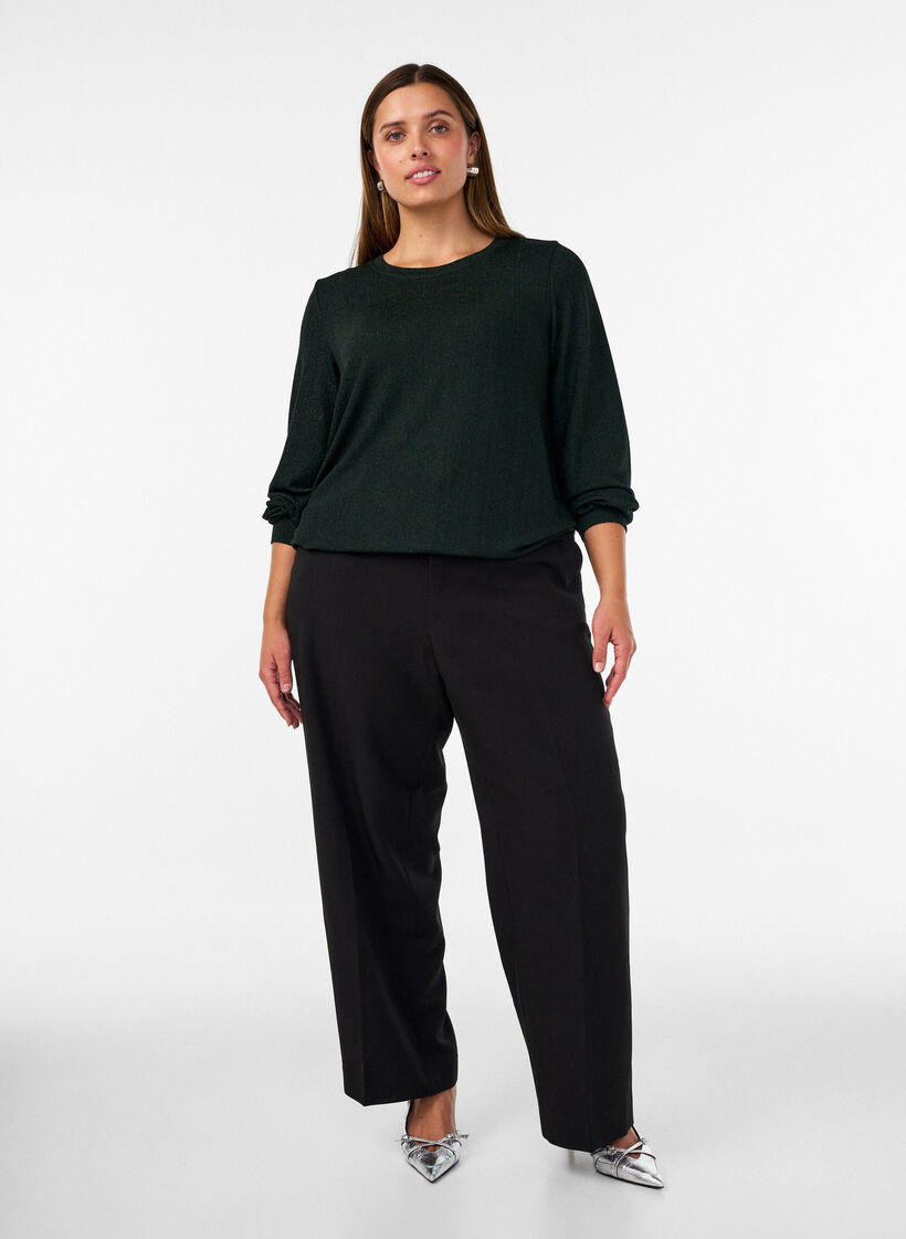 Bluse med lodret struktur og glittertr&aring;d, Gr&oslash;n, Model image number 1