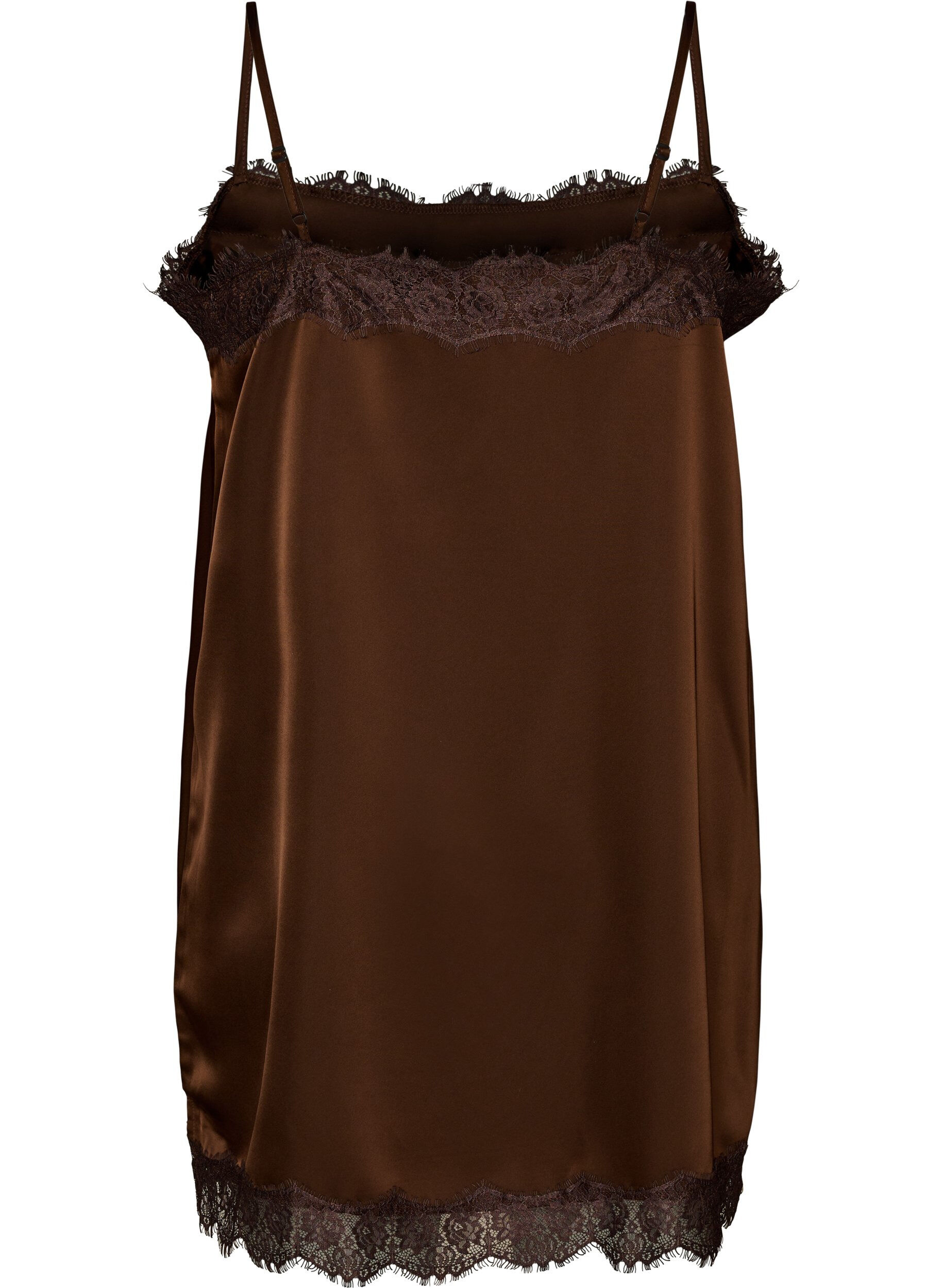 ZizziLang satintop med blondekanter, Brun, Packshot image number 1