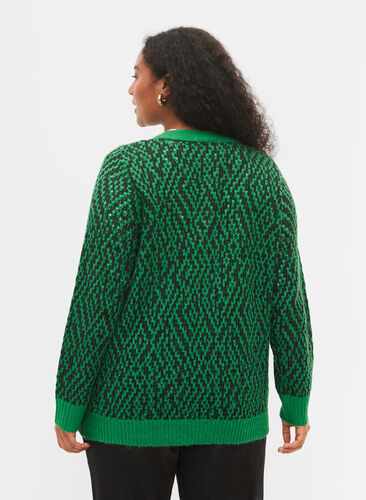 Mønstret strik cardigan med knapper, Jolly Green Comb, Model image number 1