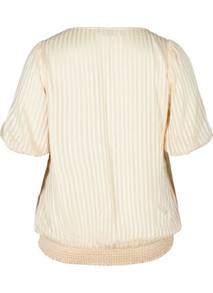 Bluse med korte pufærmer og smock, Creme , Packshot image number 1